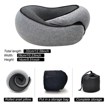 Ultra-Comfortable Snail-Style Memory Foam Travel Neck Pillow – Adjustable, Portable Support for Naps & Breaks